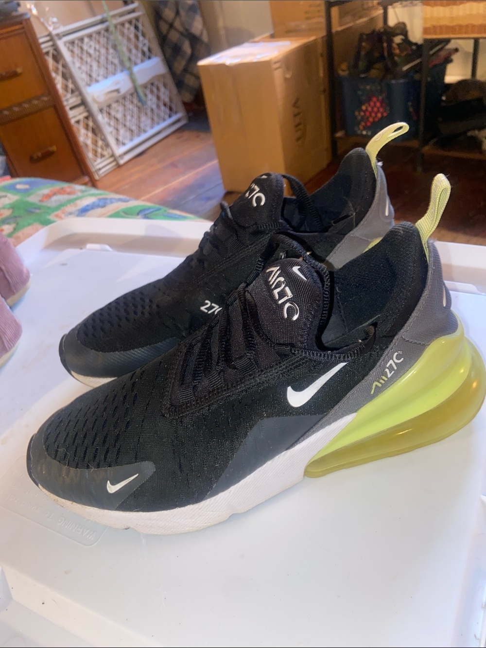 Nike Kids Black and Volt Air Max 270 React-Style Sneakers